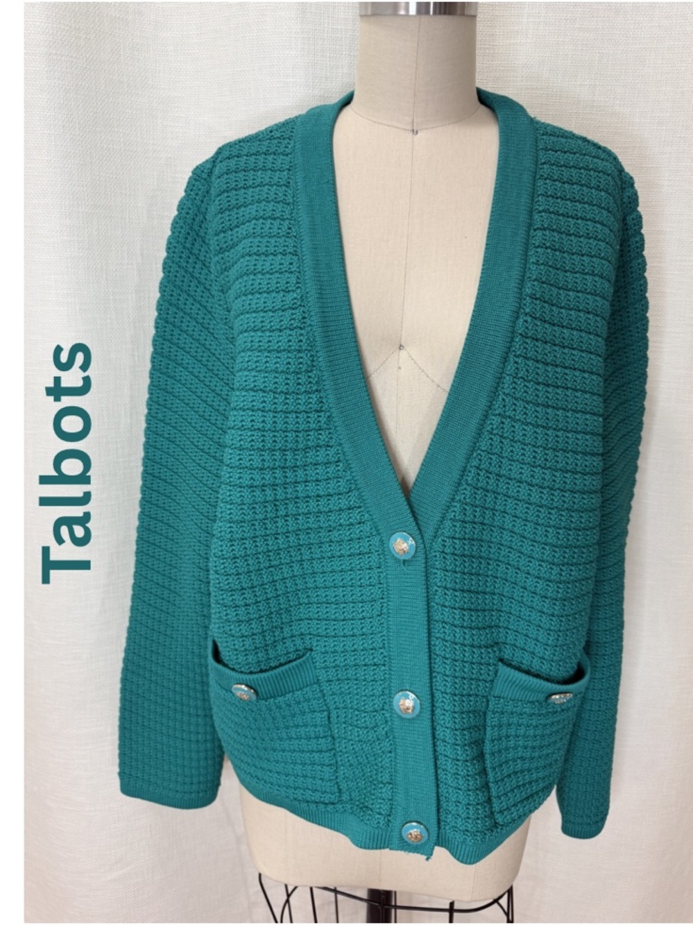 Talbots Teal Knit Cardigan Sweater XL Textured Button Front Chic 2026